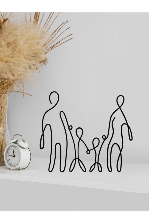 Alvina Atölye Aile Figürlü Anne - Baba - Büyük Erkek Küçük Çocuk Line Art Dekor Biblo - Bioplastik - Image 1
