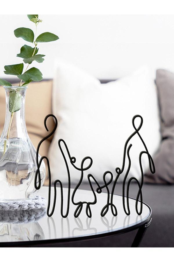 Alvina Atölye Aile Figürlü Anne - Baba - Kız Ve Erkek Çocuk Line Art Dekor Biblo - Bioplastik - Image 1