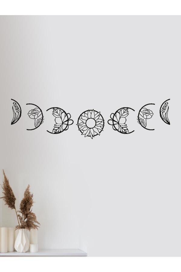 Alvina Atölye Ayın Evreleri Bohem Çiçekli Duvar Dekoru - Siyah - Bioplastik - Image 1