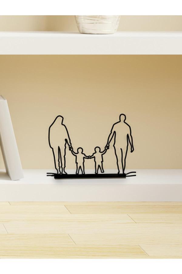 Alvina Atölye Aile Figürlü Dekor Biblo - Anne Baba İki Küçük Erkek Çocuk - Bioplastik - Image 1