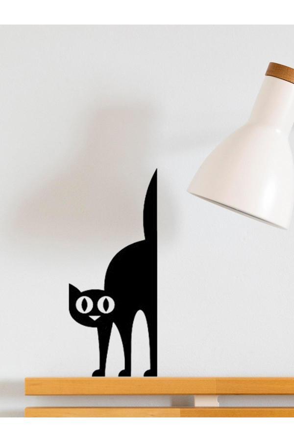 Alvina Atölye Korkak Kedi Figürlü Siyah Duvar Dekoru - Raf Dekoru - Bioplastik - Image 1