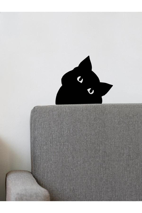 Alvina Atölye Sevimli Kedi Figürlü Siyah Duvar Dekoru - Raf Dekoru - Bioplastik - Image 1