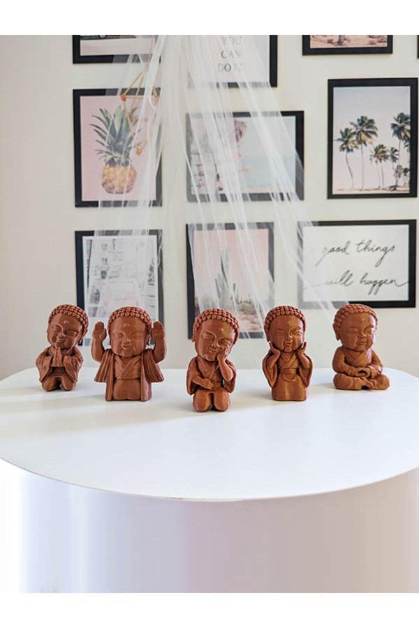 Alvina Atölye Minyatür Buda Heykeli 5'Li Set - Aşk, İnanç, Mutluluk, Şans, Bilgelik - Bioplastik - Image 1