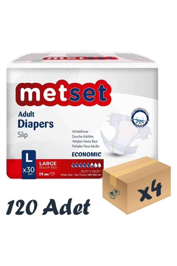 Metset Bel Bantlı Yetişkin Hasta Bezi 5,5 Damla Large Büyük Boy 30'lu 4 Paket 120 Adet - Image 1