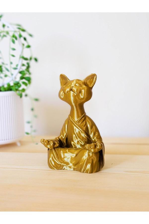 Alvina Atölye Zen Kedi Bronz Dekoratif Biblo - 10 Cm - Bioplastik - Image 1