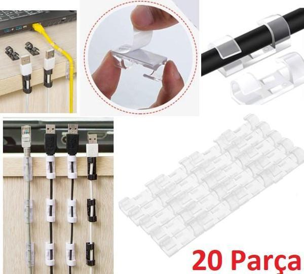 20'li Yapışkanlı Kablo Sabitleyici Şeffaf Klips (2818) - Image 1