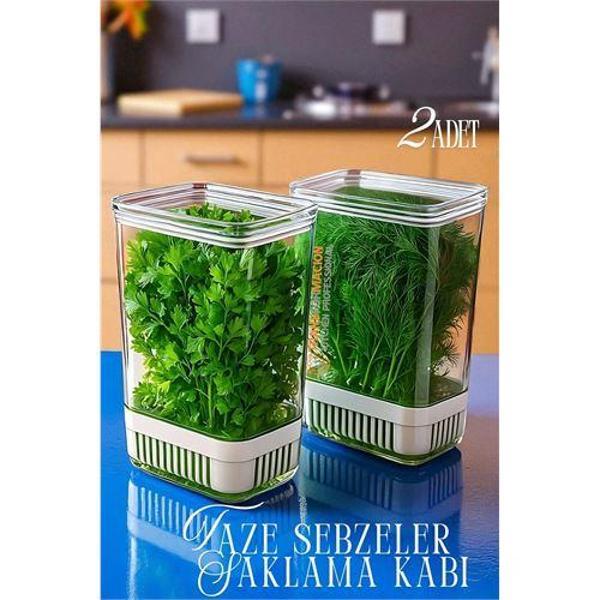 Modacar Yeşillik Saklama Kabı - Taze Yeşillik İçin - Soğan Maydanoz vb Yeşillik Saklama 2 Lİ set - Image 1