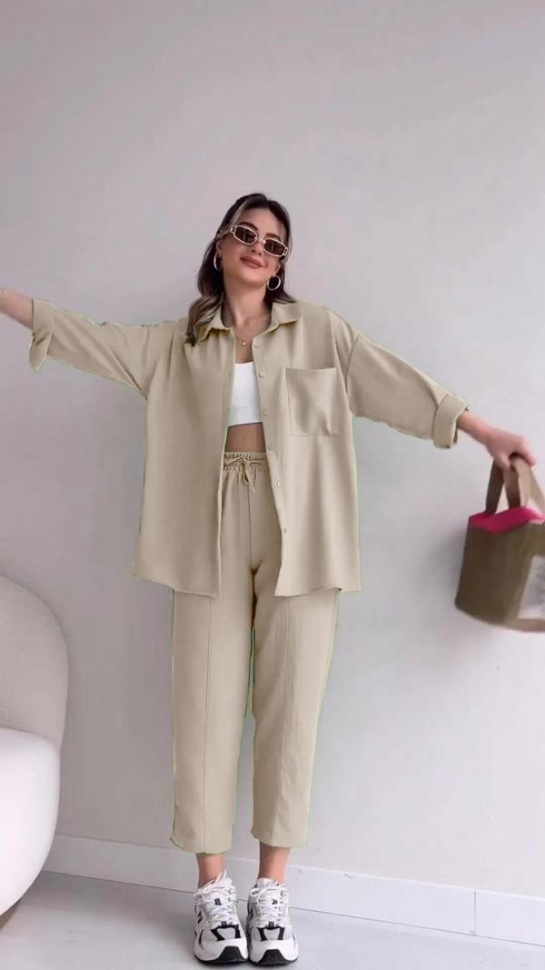 Keten Günlük İkili Takım Elbise Pantolon Gömlek - Image 1