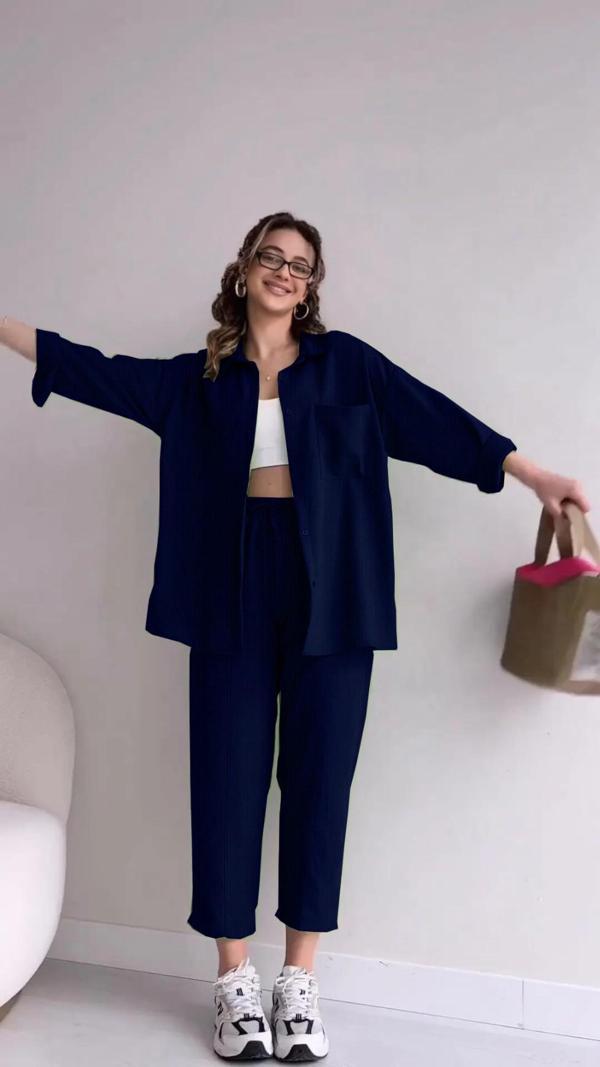 Keten Günlük İkili Takım Elbise Pantolon Gömlek - Image 1