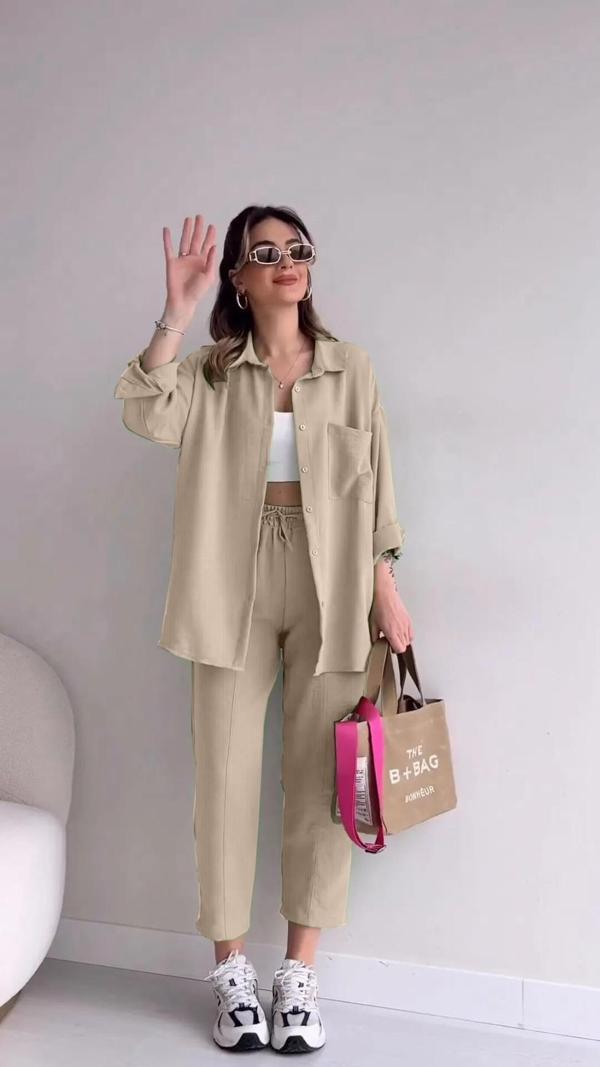 Keten Günlük İkili Takım Elbise Pantolon Gömlek - Image 1