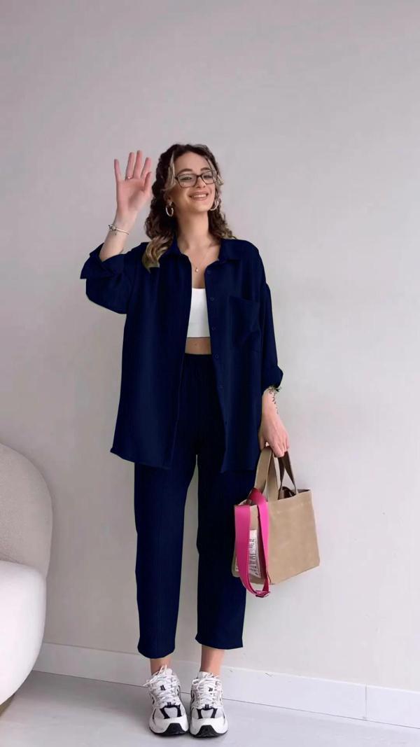 Keten Günlük İkili Takım Elbise Pantolon Gömlek - Image 1