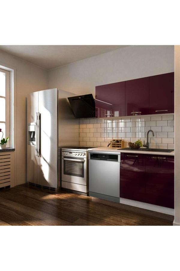 Hima Hazır Mutfak Dolabı – 140 Cm- Parlak--Beyaz Laminat Tezgah Dahil-Bulaşık Makinesi Yeri Mevcut - Image 1