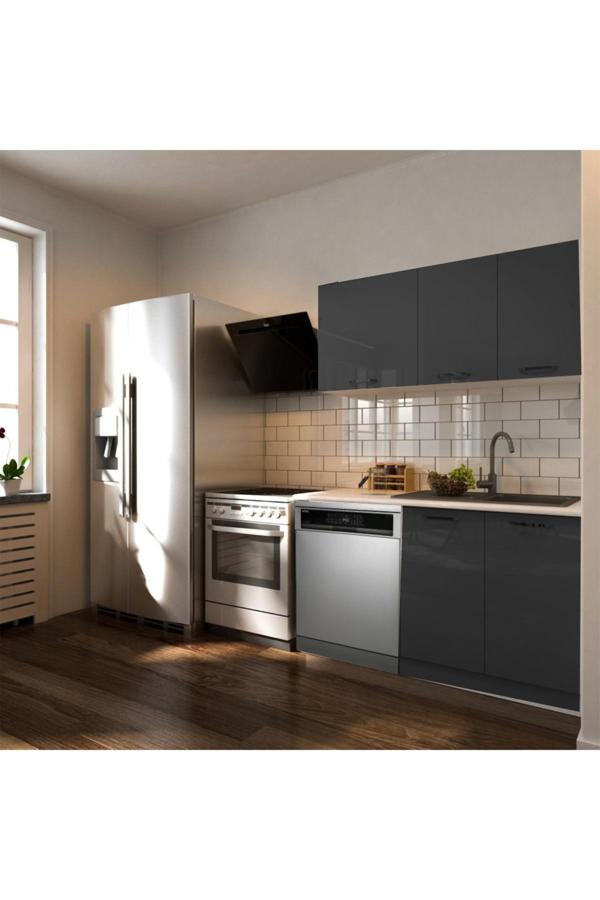 Hima Hazır Mutfak Dolabı – 140 Cm- Parlak--Beyaz Laminat Tezgah Dahil-Bulaşık Makinesi Yeri Mevcut - Image 1