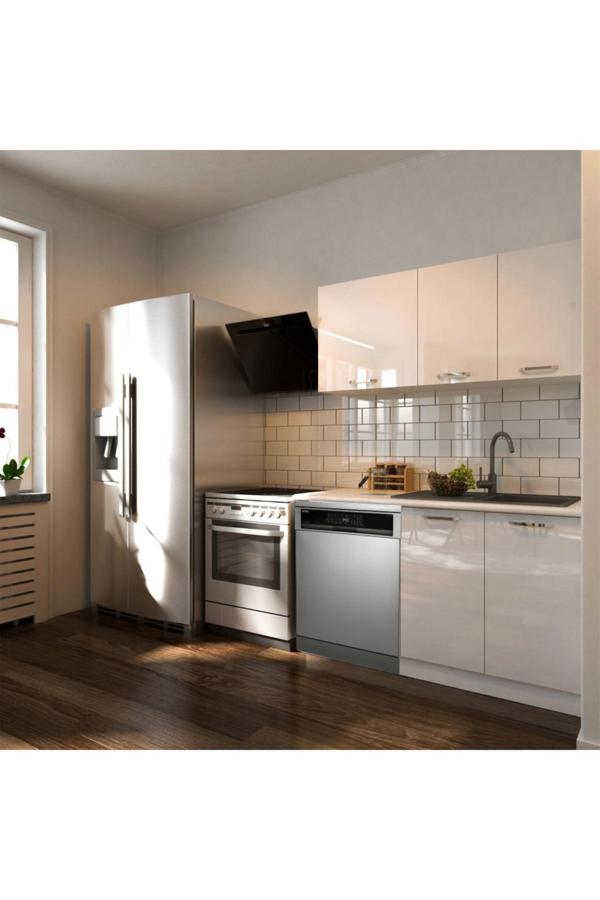 Hima Hazır Mutfak Dolabı – 140 Cm- Parlak--Beyaz Laminat Tezgah Dahil-Bulaşık Makinesi Yeri Mevcut - Image 1