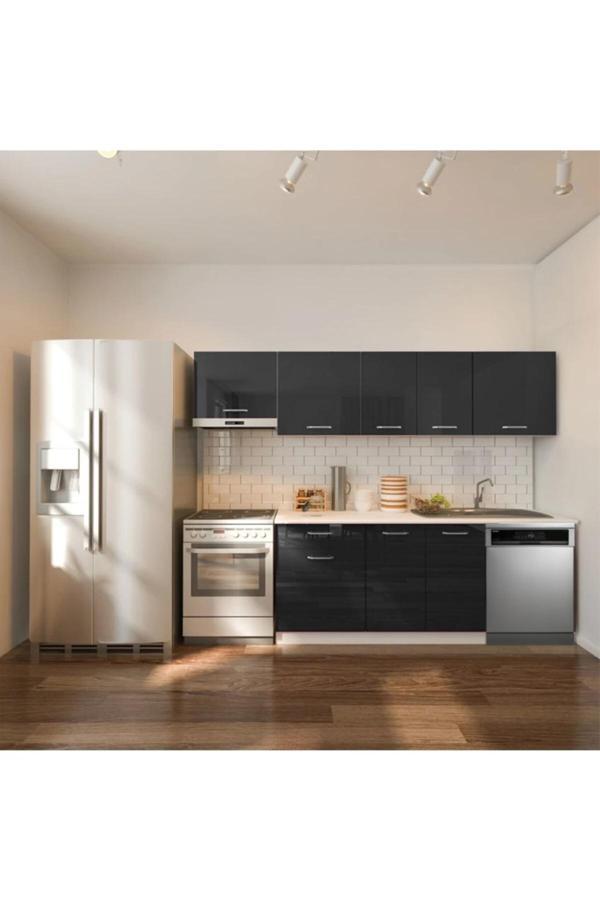 Loşna Hazır Mutfak Dolabı 260 cm-Beyaz Laminat Tezgah Dahil-Bulaşık Makinesi Yeri Mevcut-Parlak - Image 1