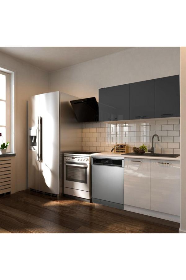 Hima Hazır Mutfak Dolabı – 140 Cm- Parlak--Beyaz Laminat Tezgah Dahil-Bulaşık Makinesi Yeri Mevcut - Image 1