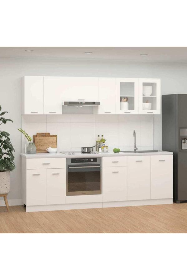 Persephone Hazır Mutfak Dolabı-Çok Amaçlı Dolap 230 cm Beyaz Ve Beyaz Tezgah Dahil - Image 1