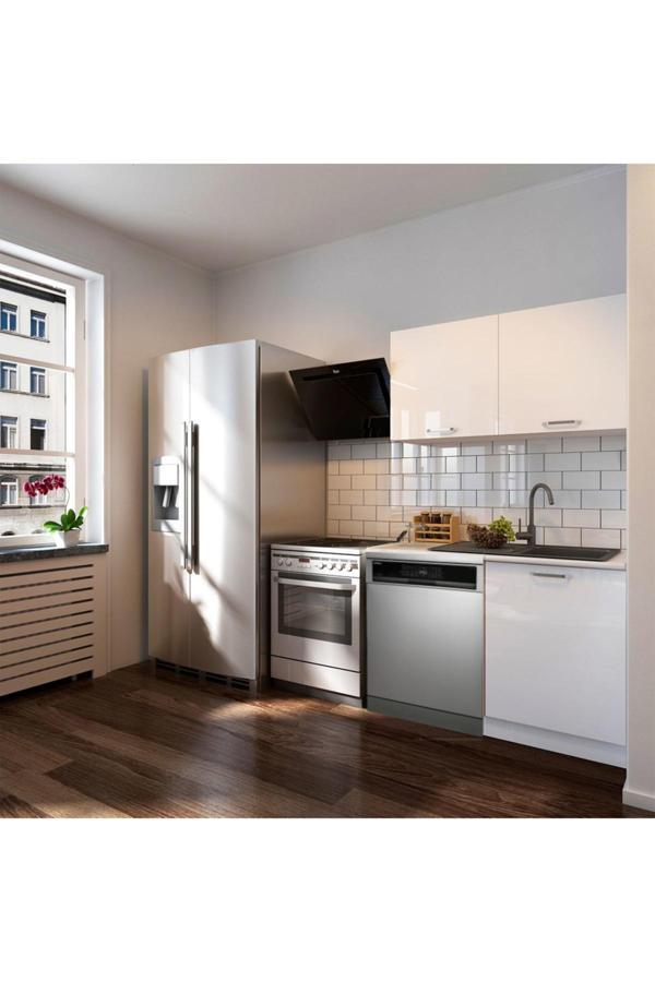 Manza Hazır Mutfak Dolabı 120cm - Parlak-Beyaz Laminat Tezgah Dahil-Bulaşık Makinesi Yeri Mevcut - Image 1