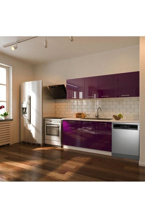 Fier Hazır Mutfak Dolabı 200 cm– Parlak-Beyaz Laminat Tezgah Dahil-Bulaşık Makinesi Yeri Mevcut - Image 1