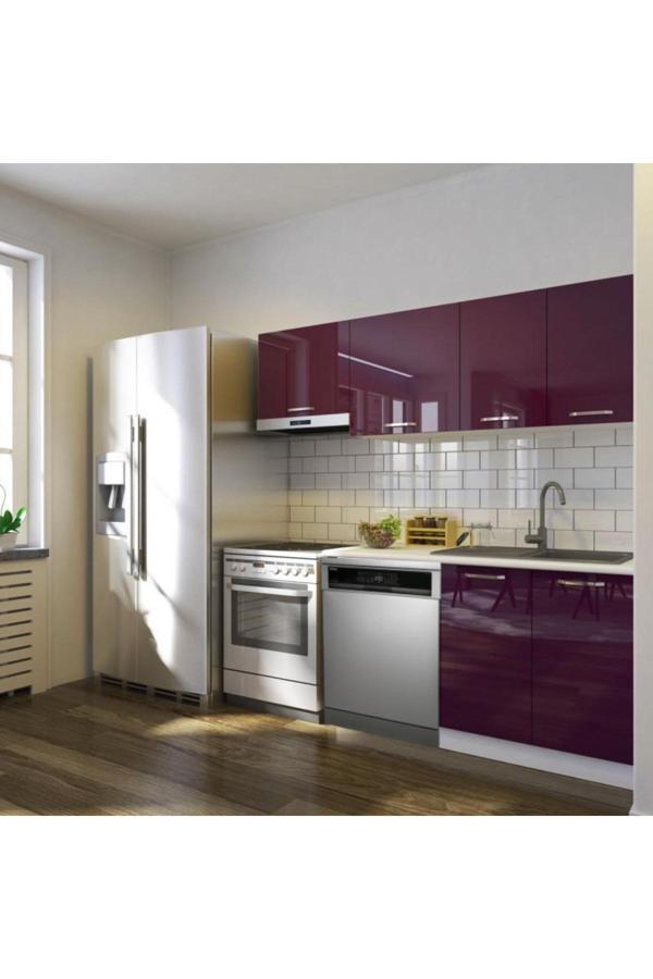 Puka Hazır Mutfak Dolabı 200cm Parlak-Beyaz Laminat Tezgah Dahil-Bulaşık Makinesi Yeri Mevcut-Parlak - Image 1