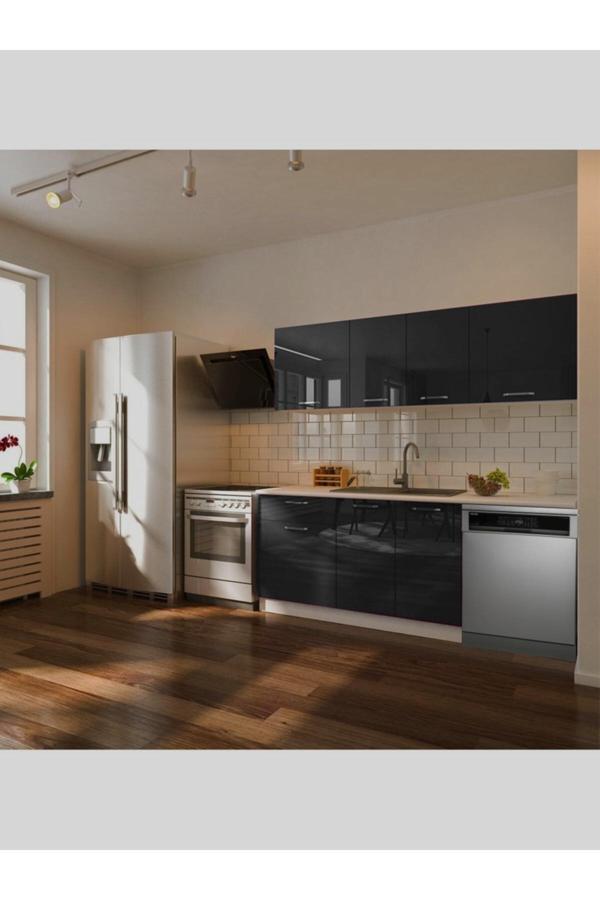 Fier Hazır Mutfak Dolabı 200 cm– Parlak-Beyaz Laminat Tezgah Dahil-Bulaşık Makinesi Yeri Mevcut - Image 1