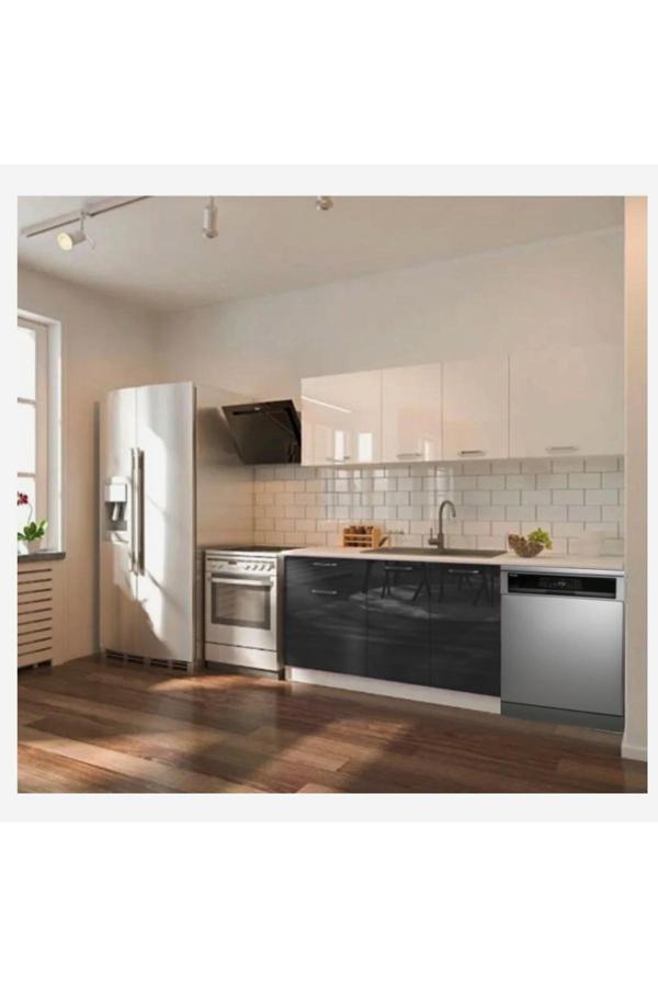 Fier Hazır Mutfak Dolabı 200 cm– Parlak-Beyaz Laminat Tezgah Dahil-Bulaşık Makinesi Yeri Mevcut - Image 1