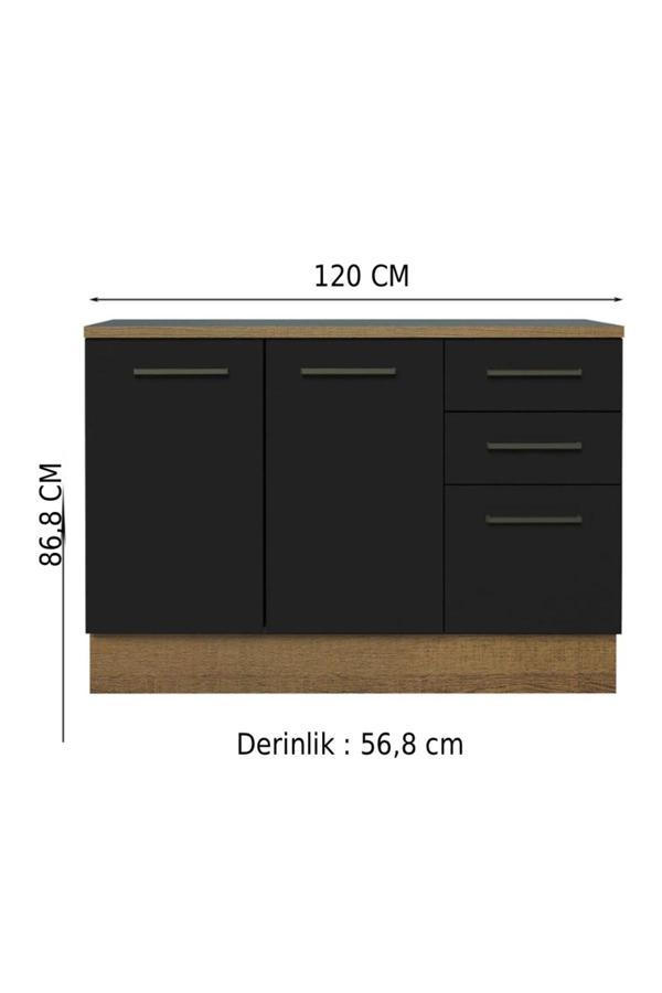 Yale Mutfak Alt Modül 3 Çekmeceli -2 Kapaklı-120 Cm -tezgah Dahil - Image 1