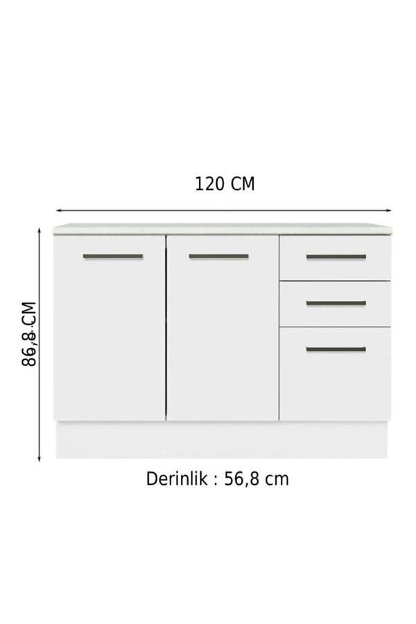 Yale Mutfak Alt Modül 3 Çekmeceli -2 Kapaklı-120 Cm -tezgah Dahil - Image 1