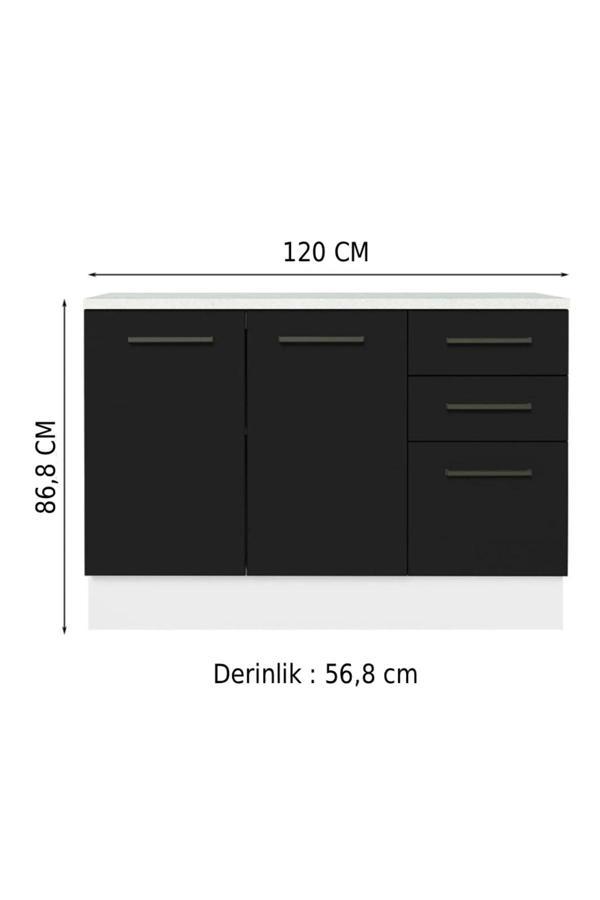Yale Mutfak Alt Modül 3 Çekmeceli -2 Kapaklı-120 Cm -tezgah Dahil - Image 1
