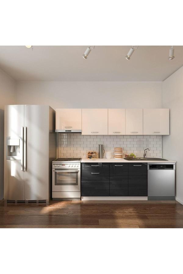 Loşna Hazır Mutfak Dolabı 260 cm-Beyaz Laminat Tezgah Dahil-Bulaşık Makinesi Yeri Mevcut-Parlak - Image 1