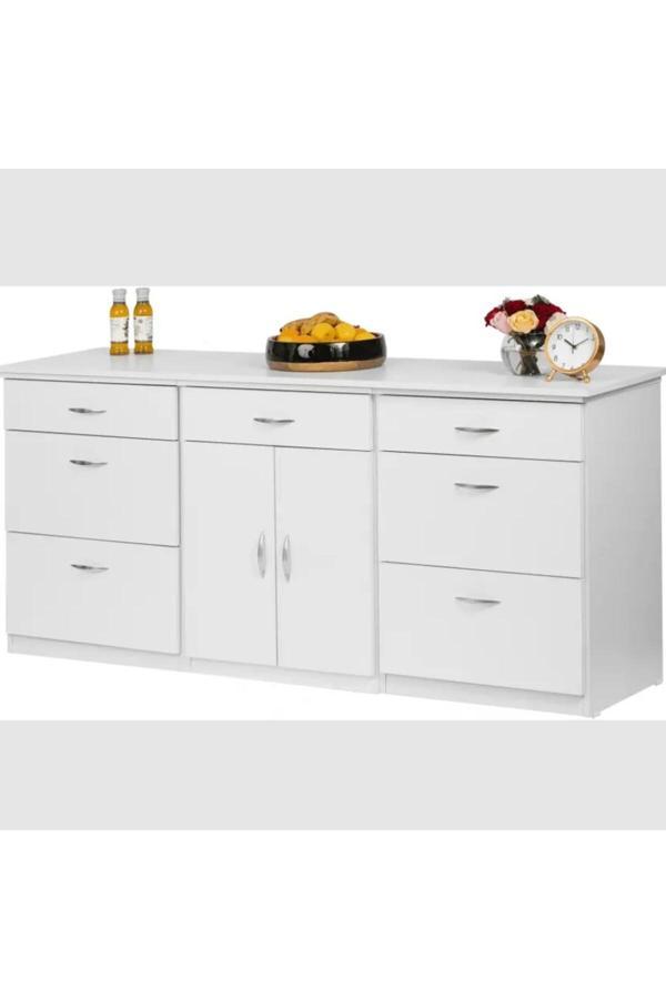 Zei Mutfak Çekmeceli Alt Modül 180 Cm Beyaz- Tezgah Dahil-Çok Amaçlı Dolap-Kahve Köşesi-Mat - Image 1