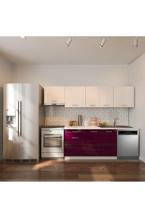 Loşna Hazır Mutfak Dolabı 260 cm-Beyaz Laminat Tezgah Dahil-Bulaşık Makinesi Yeri Mevcut-Parlak - Image 1