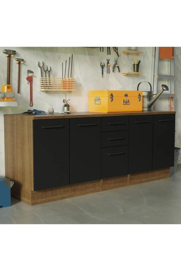 Vant Mutfak 4 Kapaklı-3 Çekmeceli Alt Modül -200 cm - Çok Amaçlı Dolap -Beyaz-Tezgah Dahil - Image 1