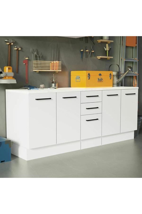 Vant Mutfak 4 Kapaklı-3 Çekmeceli Alt Modül -200 cm - Çok Amaçlı Dolap -Beyaz-Tezgah Dahil - Image 1