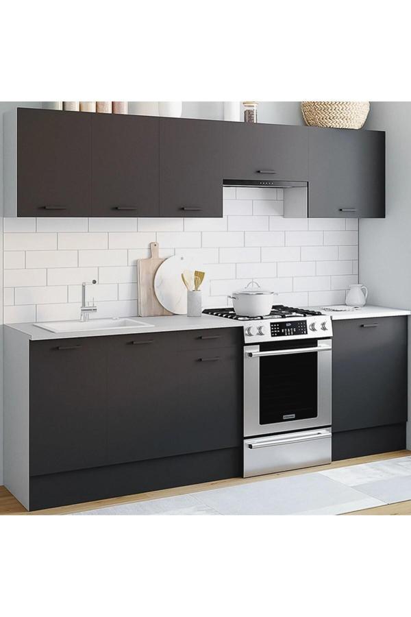Vena Hazır Mutfak Dolabı 240 Cm -Beyaz Laminat Tezgah Dahil-Antrasit-Mat - Image 1