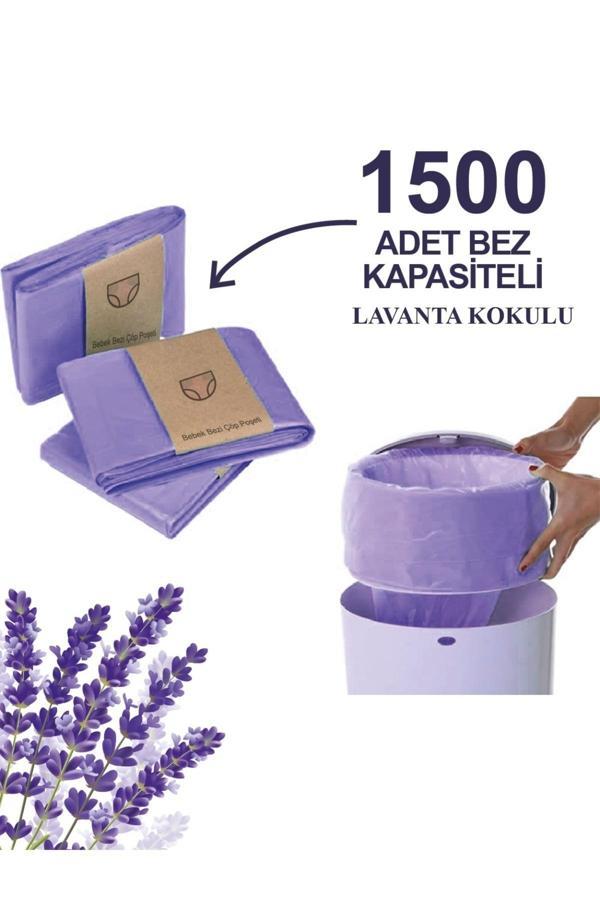 Korbell 16L Uyumlu Kirli Bebek Bezi Çöp Poşeti| 3 Paket | 1500 Adet Bez Kapasiteli Lavanta Kokulu - Image 1