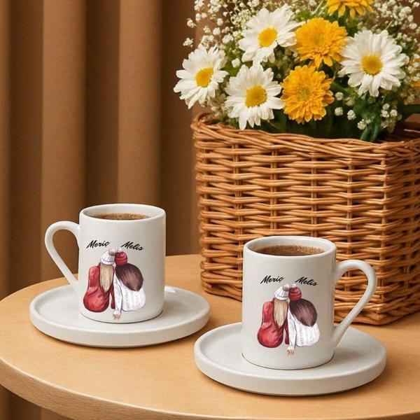Kişiye Özel İkili Arkadaş Temalı Türk Kahvesi Fincan Seti – Hediyelik - Image 1