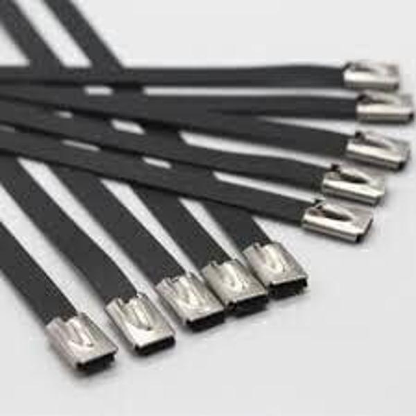 Paslanmaz Çelik Kablo Bağı Cırt Kelepçe 4,6X520 Siyah 304 kalite Polyester Kaplı Tork 100 'Lü Paket - Image 1