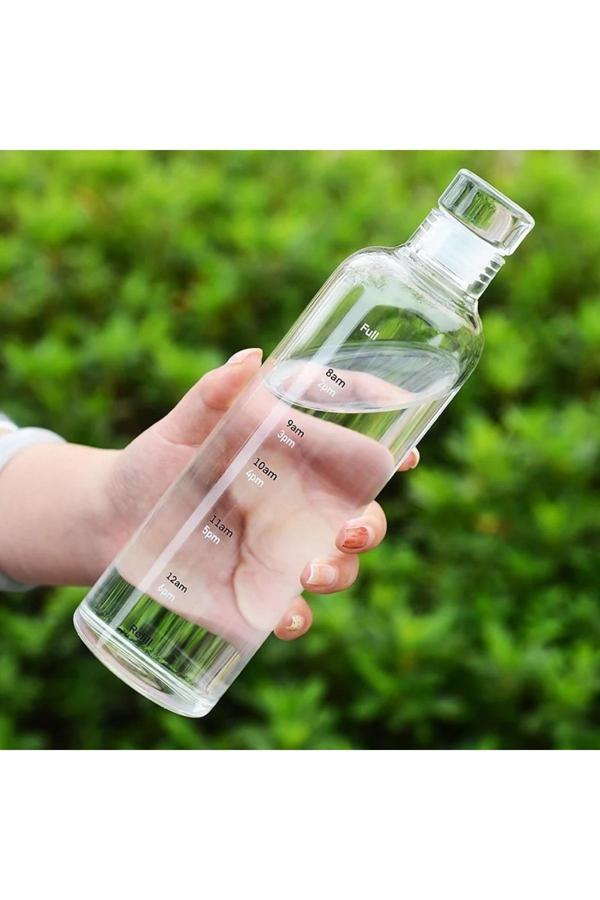Mucit Home Sağlıklı Cam Su Şişesi 500ml Motivasyonlu Sızdırmaz Matara Suluk  - Image 1