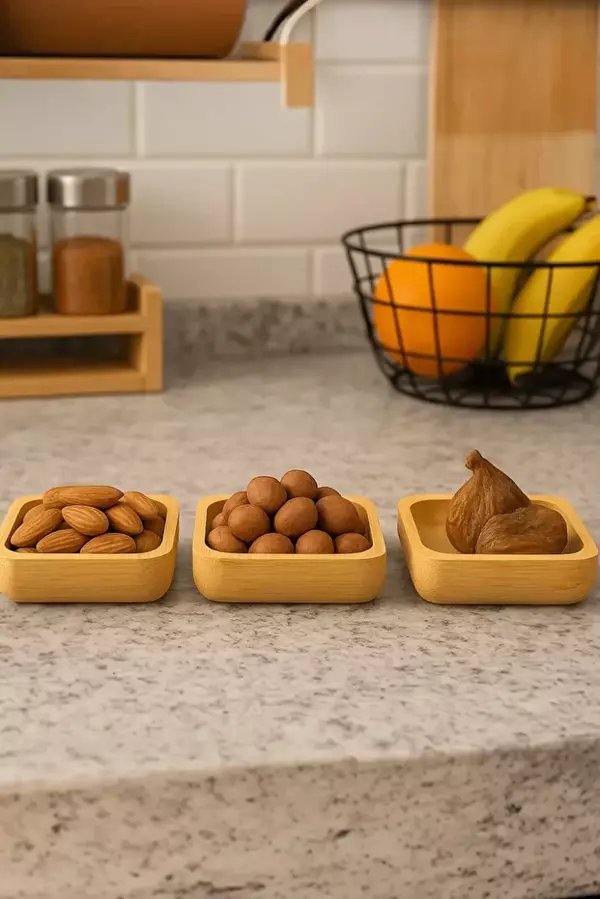 Mucit Home Bambu 3'lü Kare Çerezlik Reçellik Lokumluk - Image 1