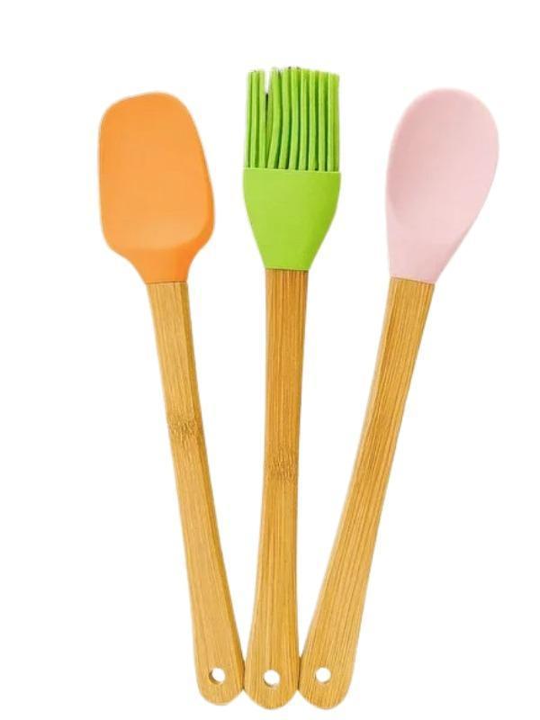 Mucit Home 3'lü Bambu Saplı Silikon Spatula Seti Yumurta Fırçası - Image 1