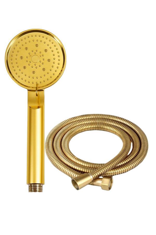 5 Fonksiyonlu Gold Duş Başlıklı  Gold Spiral Hortumlu Duş Seti - Image 1