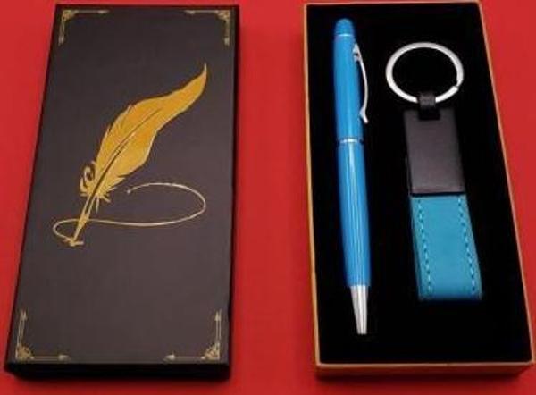 Metal Deri Anahtarlık Kalem Dekoratif Hediyelik - Image 1