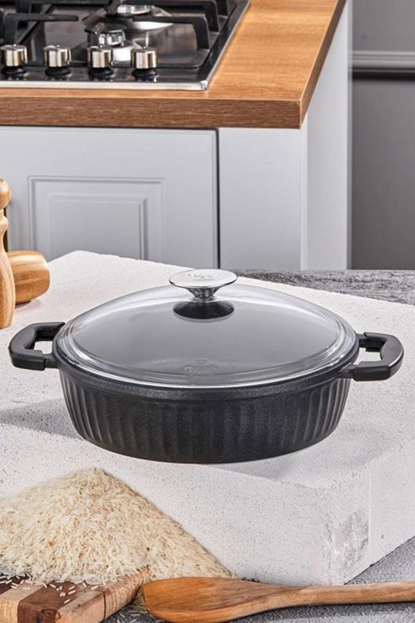 Taç Valeriya Döküm Cam Kapak Basık Tencere 28 Cm TAC-3835 - Image 1