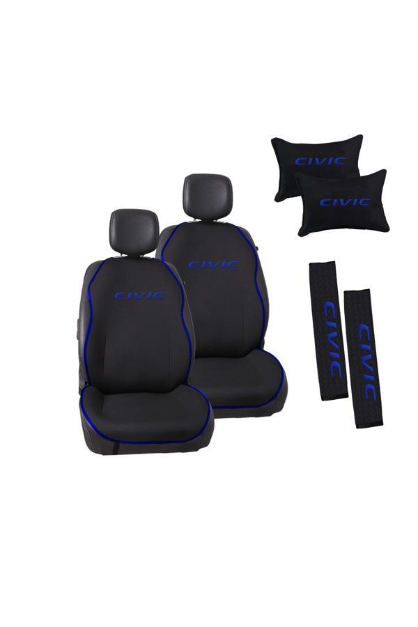 Mavi Biyeli Mavi Civic Nakışlı Jakar Dokuma Oto Minder ve Konfor Seti - Image 1