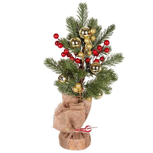 Yılbaşı Süsü Masa Çamı Yılbaşı Çıngıraklı Glod Berry li Kırmızı Glod 14x38 cm - Image 1