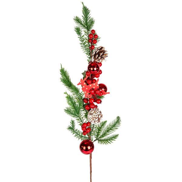 Yılbaşı Çiçeki Pike Berry Karlı Kozalaklı Geyikli ve Toplu Kırmızı-Yeşil 85 cm - Image 1