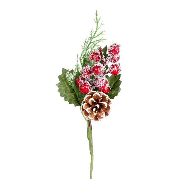 Yılbaşı Çiçeği Pike Berry Kozalaklı Karlı Kırmızı- Yeşil 24 Cm. - Image 1