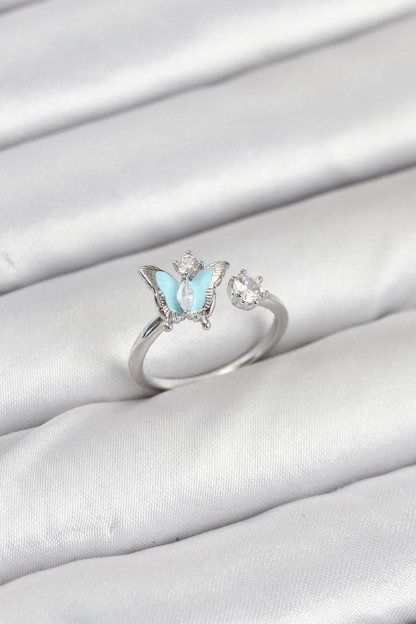 Pirinç Gümüş Renk Kelebek Model Kadın Yüzük - EBJ250927W37952 - Image 1