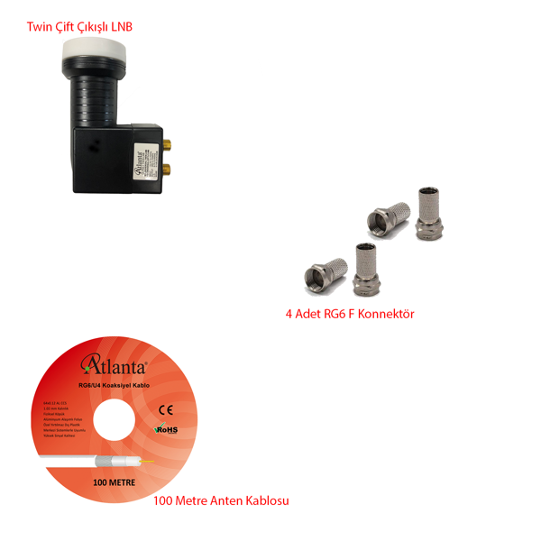 Çiftli LNB Hazır Set (LNB + Kablo + Konnektör) - Image 1